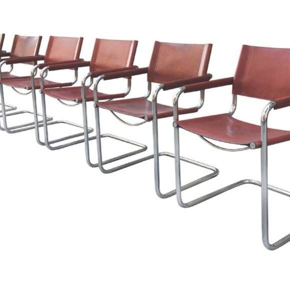 Bauhaus Tubular Steel Leather Chairs - Set of 6 - Picture 3 of 6